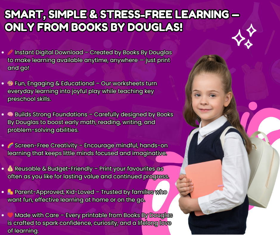 The Ultimate Preschool Workbook | Printable PDF Learning Pack for Kids – Fun Maths, Alphabet & Tracing Activities | Books By Douglas